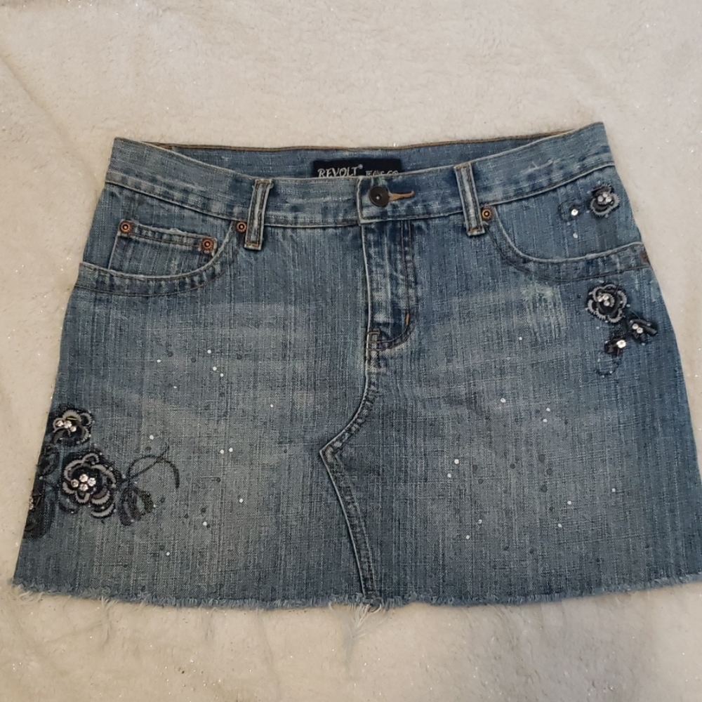 Embellished Denim Mini Skirt